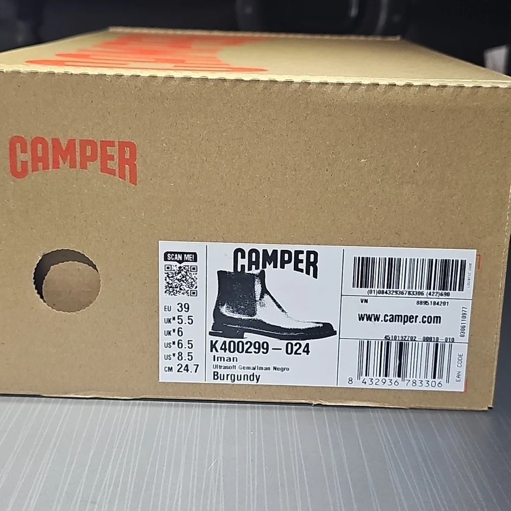 Camper Iman Ankle Boots Burgundy Leather Unisex Size Men 6.5/Wmn 8.5 EU 36 New - Picture 12 of 12